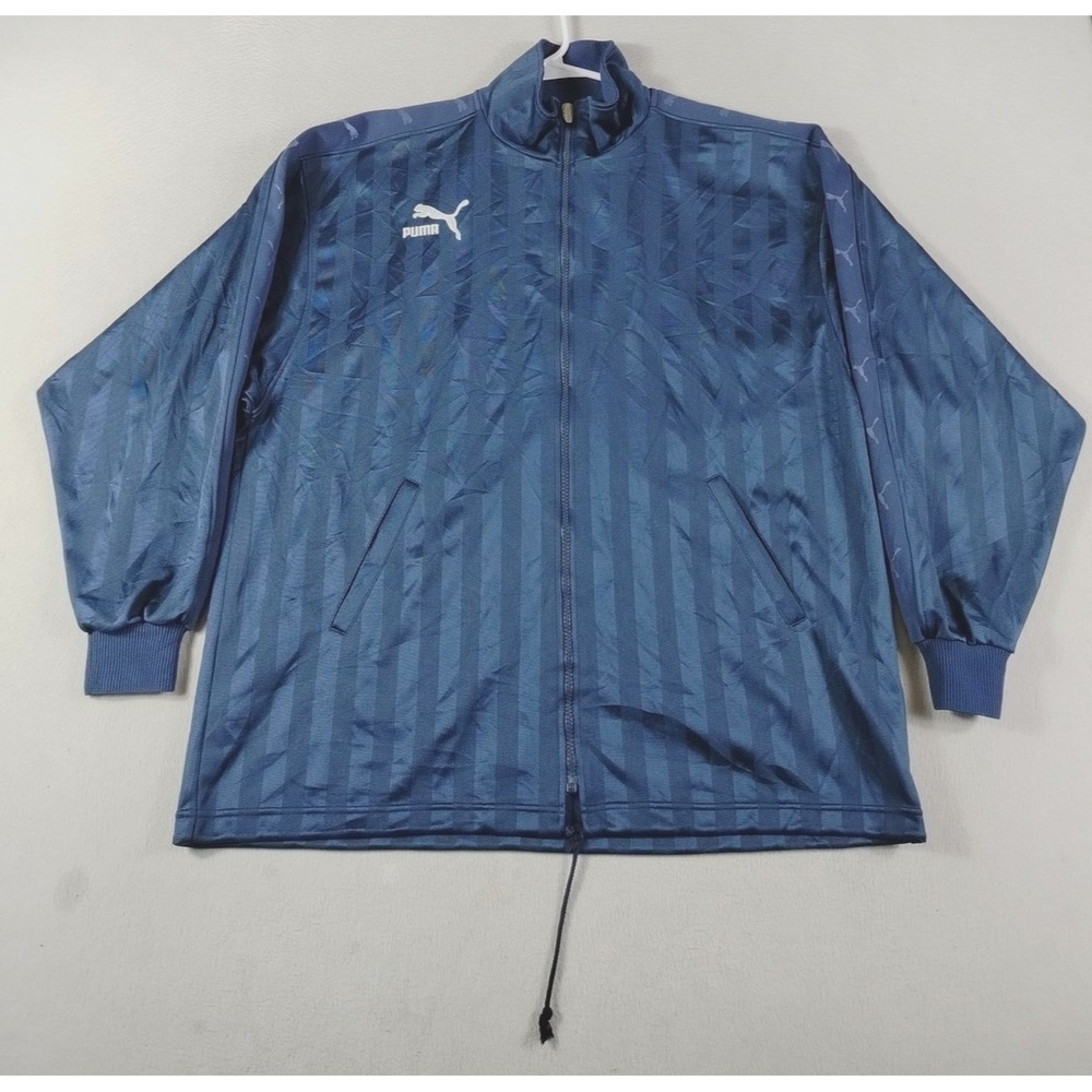 Puma Track Jacket Mens Large Blue Striped Full Zip Big Logo Japan JASPO Soccer‎